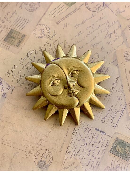 Jewelry - Vintage Signed Danecraft Celestial Sun and Moon Face Brooch Pin